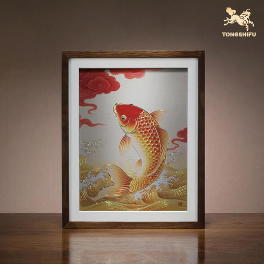 铜师傅 手工錾刻 铜雕画《好运来（桌面）》书房办公桌锦鲤装饰画 商品图0