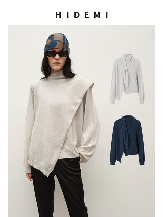 HIDEMI 美丽奴羊毛不对称多穿式毛织上衣 商品图0