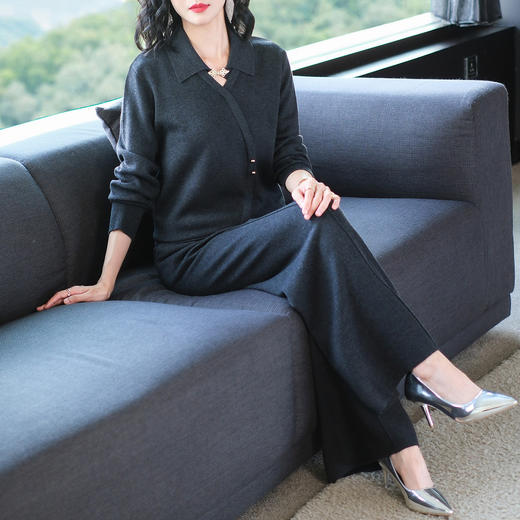 OSL 9320套装时尚洋气宽松羊毛上衣阔腿裤两件套针织套装 商品图2