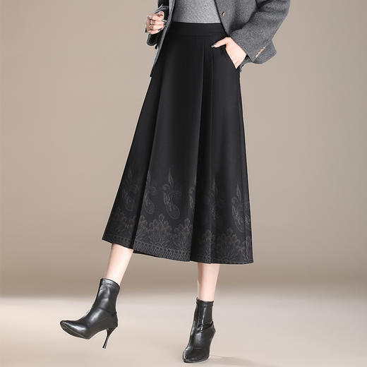 QYM A621-Y时尚新款高腰口袋百褶裙半身裙中长款A字裙 商品图1