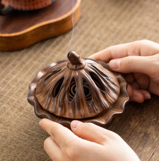 米马杂货 禅意复古香炉 陶瓷熏香容器 莲蓬摆件 水晶净化香炉~ 商品图2