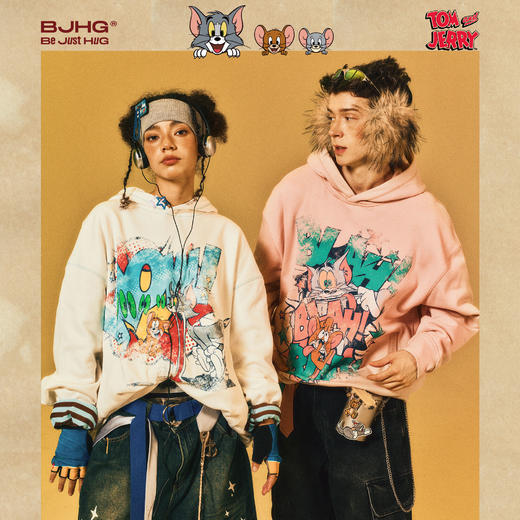 【猫和老鼠联名】BJHG不计后果连帽卫衣男款秋复古做旧情侣上衣女 商品图0