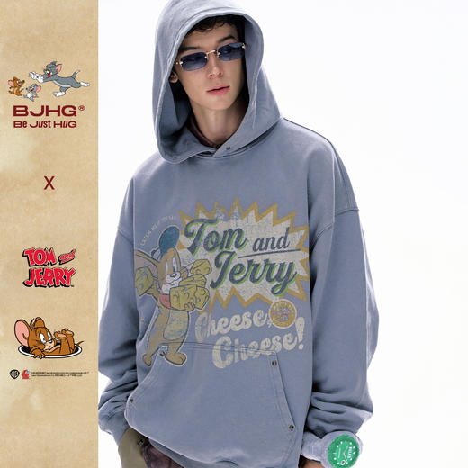 【猫和老鼠联名】BJHG不计后果连帽卫衣男秋季美式做旧情侣上衣女 商品图1