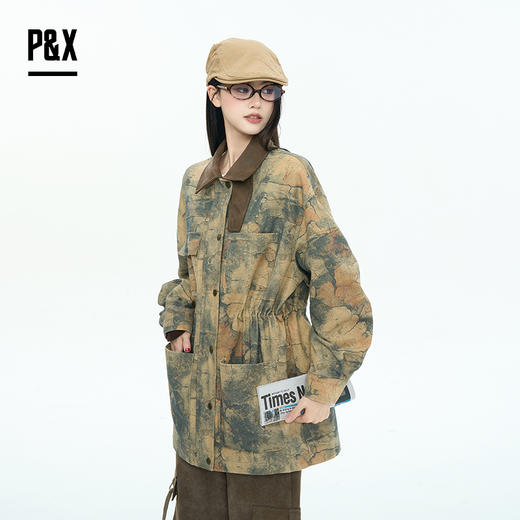 P&X设计师女装2025秋季高街迷彩牛仔中长款外套825313193 花色 商品图0