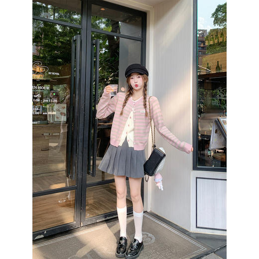 <曾小咸推荐>现货秒杀 ！微信超特价！假两件条纹毛织开衫 日常199.99 立减110 秒杀89.99！！ 商品图1