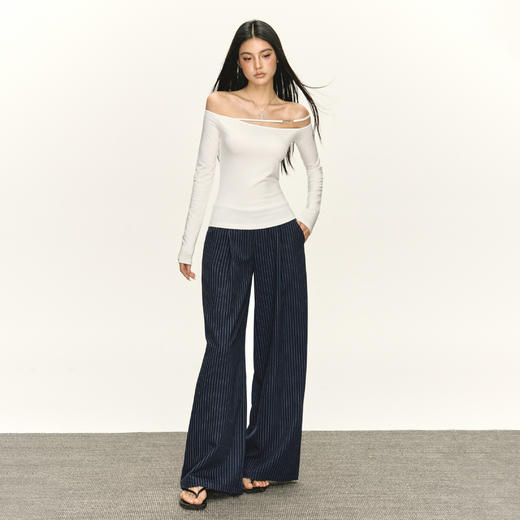 Ariseism 美式复古设计感黑色竖条纹家居裤休闲裤女秋季新款长裤 商品图3