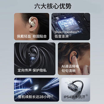 韶音 OpenFit开放式蓝牙耳机挂耳式不入耳运动跑步长续航通话降噪 T910 暖日白 /数码 /影音娱乐 /蓝牙/无线耳机 商品图5