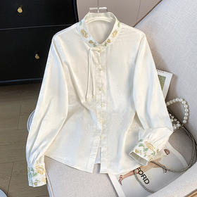 HQG1363#高档提花新中式复古立领绣花长袖衬衫春装新款衬衣女上衣