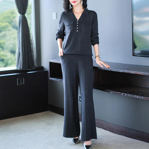OSL 9317套装时尚洋气宽松羊毛上衣阔腿裤两件套针织套装 商品图0