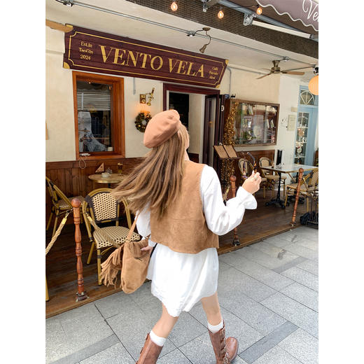 【149元任选2件】现货！法式复古风棕色简约百搭马甲 商品图3