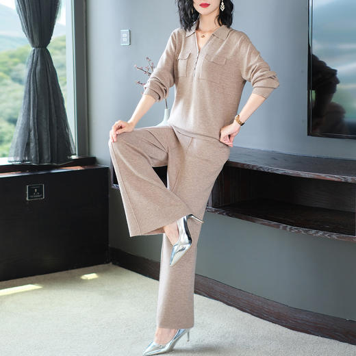 OSL 9317套装时尚洋气宽松羊毛上衣阔腿裤两件套针织套装 商品图1
