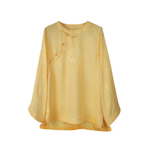 OPH XZ610新中式真丝花罗长袖衬衫国风盘扣桑蚕丝宽松上衣 商品图4