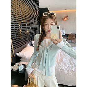 <曾小咸推荐>撞色设计感假两件女修身长袖T恤