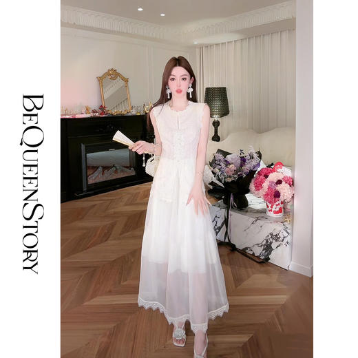 【孤品样衣，不退不换】【落花惊雨】设计感重工立体蕾丝珠片绣连衣裙2025春装 商品图0