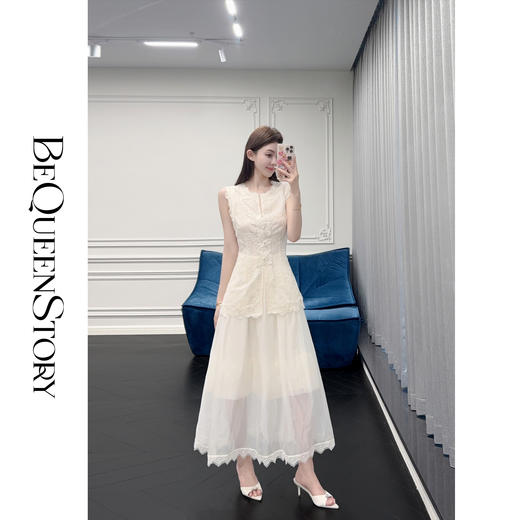 【孤品样衣，不退不换】【落花惊雨】设计感重工立体蕾丝珠片绣连衣裙2025春装 商品图3