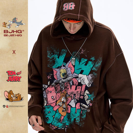【猫和老鼠联名】BJHG不计后果连帽卫衣男款秋复古做旧情侣上衣女 商品图1