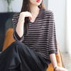 E-6500春秋七分袖妈妈装v领条纹针织衫女2025秋季新款洋气T恤中年上衣潮 商品缩略图2
