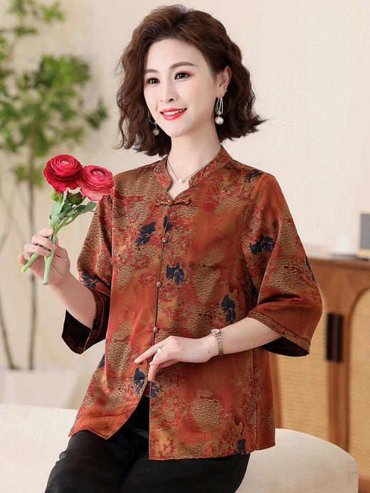 夏装新款中老年女装妈妈香云纱真丝衬衫中袖时尚老年人桑蚕丝上衣 商品图4