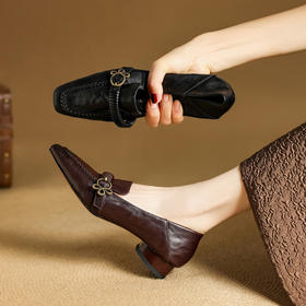 【预售5天】复古英伦风小皮鞋女春秋新款真皮粗跟单鞋舒适乐福鞋女NJMK&K1725