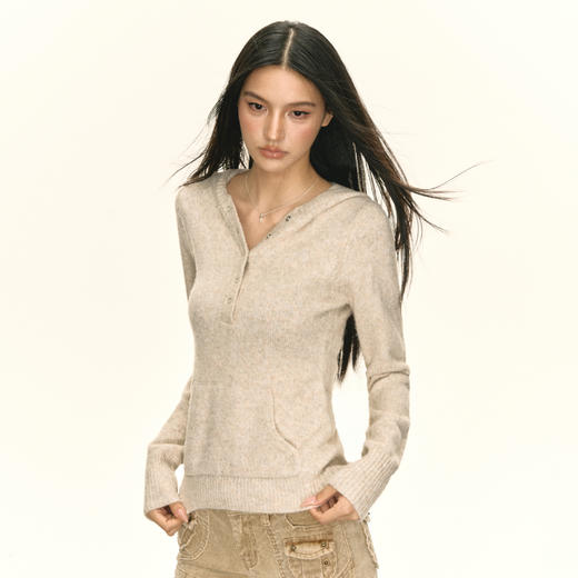 Ariseism 美式复古设计感针织连帽毛衣外套女秋季新款修身上衣 商品图3