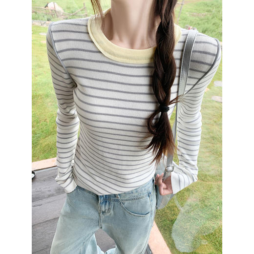 <曾小咸推荐>2.27现货秒杀 ！微信超特价！韩系撞色条纹衫 日常159.99 立减90 秒杀69.99！！ 商品图2