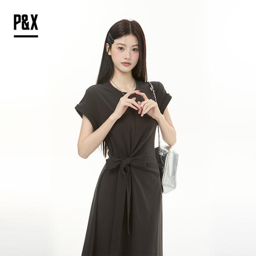 P&X设计师女装2025秋季短袖花苞袖针织连衣长裙825308103 深灰 商品图2