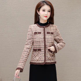 QYM 19C24103-Y小香风外套条纹格子短款上衣时尚休闲