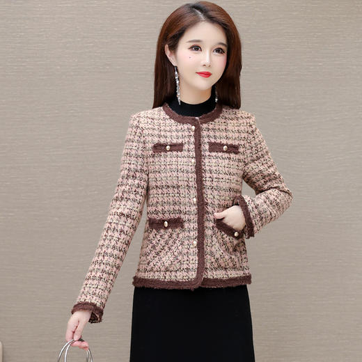 QYM 19C24103-Y小香风外套条纹格子短款上衣时尚休闲 商品图0