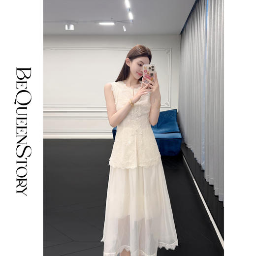 【孤品样衣，不退不换】【落花惊雨】设计感重工立体蕾丝珠片绣连衣裙2025春装 商品图4