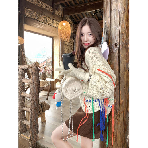 【179元任选2件】现货！韩系氛围感撞色流苏毛衣圆领 商品图1