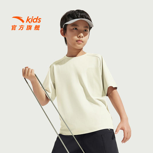 安踏儿童男大童针织短袖衫2025夏新款透气舒适中大童圆领运动短袖T52527102 商品图0