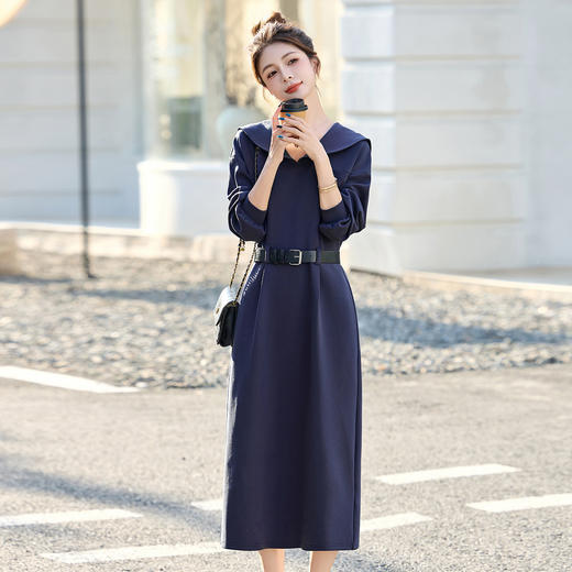 【预售3天】韩系学院风H型连衣裙2025秋季时尚显瘦长袖休闲收腰气质裙配腰带YWY9008 商品图3