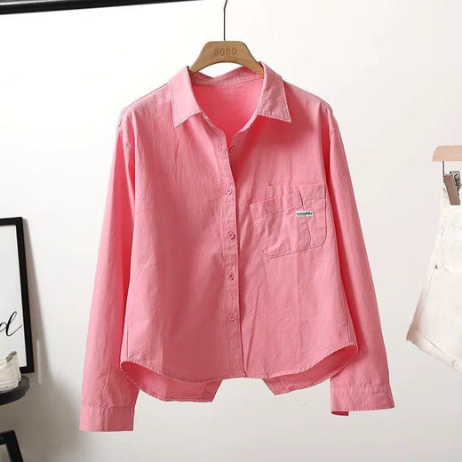 【背开叉短款棉衬衫】秋季新款 浅蓝色叠口袋衬衫 韩版休闲外搭潮流 商品图1