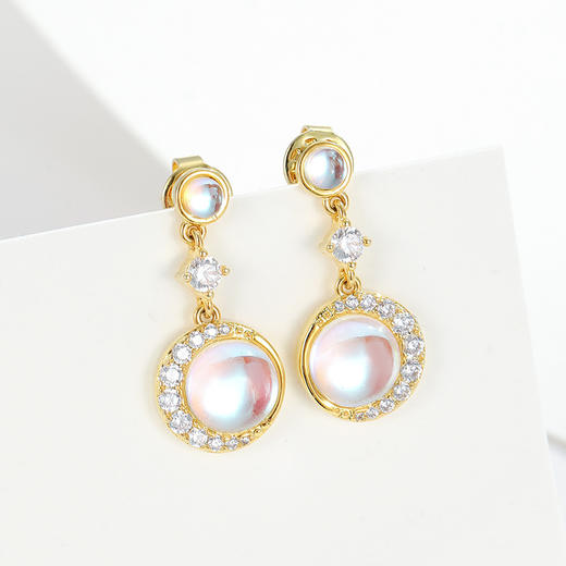 【预售3天】新款小众个性气质高级感月光石耳环铜饰品耳针耳坠BE642 商品图2