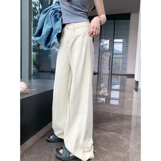 <曾小咸推荐>韩系白色百搭直筒阔腿宽松牛仔裤！ 商品图0