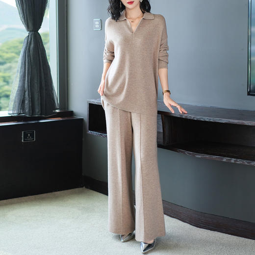 OSL 9319秋季套装时尚洋气宽松上衣+阔腿裤针织两件套装潮 商品图2