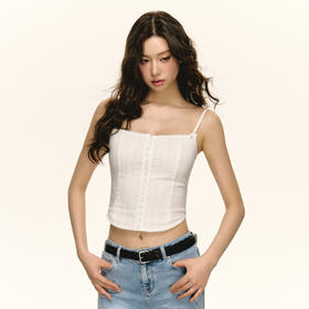 Ariseism 美式复古设计感白色全棉吊带背心女夏季新款修身上衣