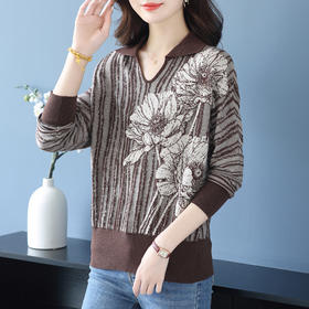 秋季女士洋气印花毛衣大码妈妈装上衣2025秋冬新款显瘦遮肉打底衫