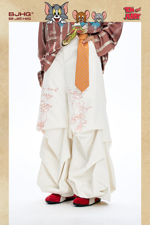 【猫和老鼠联名】BJHG不计后果休闲裤女款秋美式复古印花伞兵裤子 商品图5