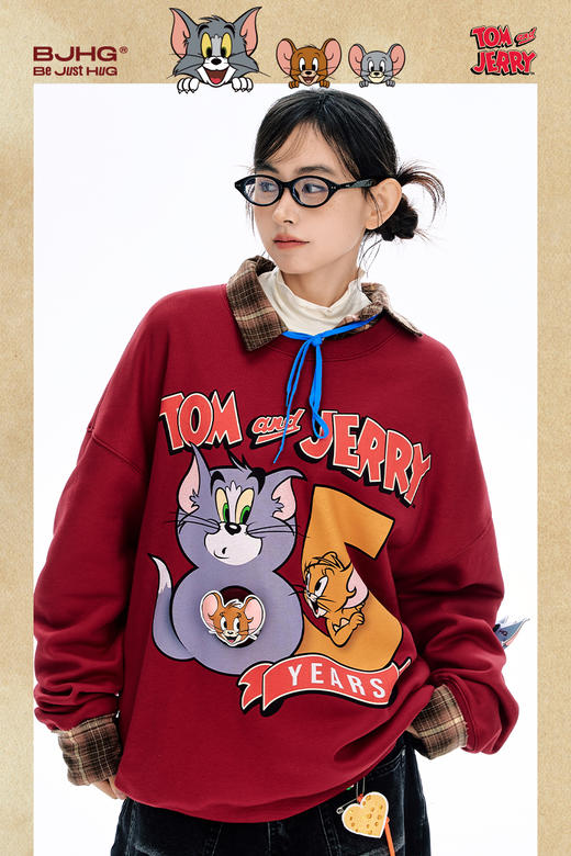 【猫和老鼠联名】 BJHG不计后果美式卫衣男款秋季潮牌复古长袖T恤 商品图5