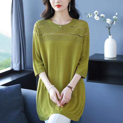 CC 19-6388圆领中袖中长款针织连衣裙时尚大码宽松上衣 商品图2