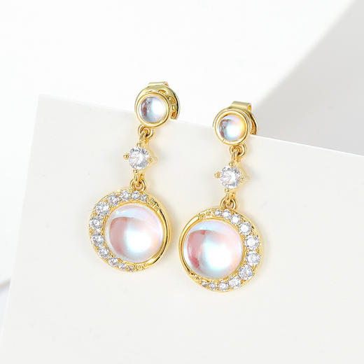 【预售3天】新款小众个性气质高级感月光石耳环铜饰品耳针耳坠BE642 商品图1