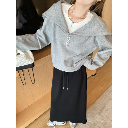 <曾小咸推荐>设计感撞色拼接假两件大翻领卫衣 商品图2