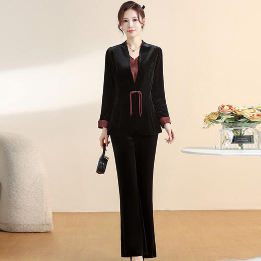 QYM CS24C46-Y三件套职业小衫+西装外套+长款微喇裤 商品图0