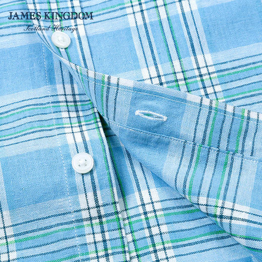 【透气亚麻格纹】占姆士长袖衬衫2025男款初秋休闲中青年麻衬衣 商品图4