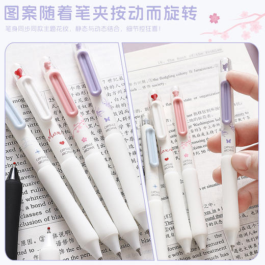 开学季！秒杀5支装【笔夹按动出芯！每次按动摆件都会转动】时空胶囊旋转解压学生中性笔双珠CS速干高颜值刷题办公黑笔。ra 商品图2