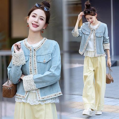 【预售3天】重工轻奢蕾丝拼接短款牛仔外套2025春秋新款时尚名媛减龄百搭XYFS6786 商品图4