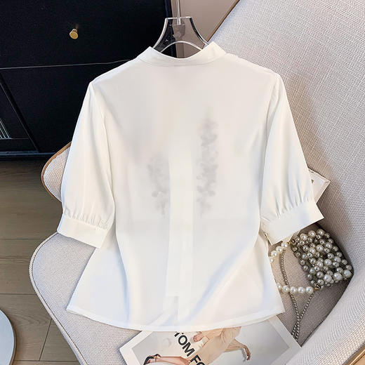 XNS9513新中式复古高档提花刺绣中袖衬衫上衣国潮气质宽松休闲衬衣女 商品图3