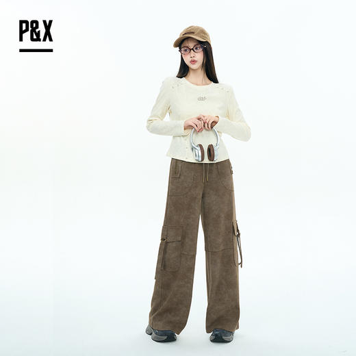 P&X设计师女装2025秋季短款T恤长袖内搭街头风 825302203 杏色 商品图1