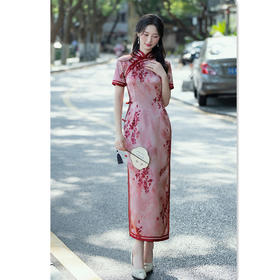 SKY 5825189复古国风中式宽边印花旗袍